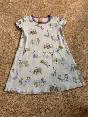The Beaufort Bonnet Company Light Blue Dress with Purple Trim and Green Accents